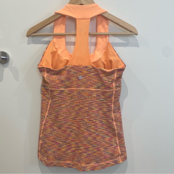 Lululemon Orange Spacedye Luon Scoop Neck Tank w/ Built In Bra, size 8 - Picture 4 of 7